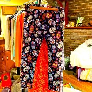 HALLOWEEN SUGAR SKULL DAY OF THE DEAD NOBO  LEGGINGS XL 15 17 NWOT
